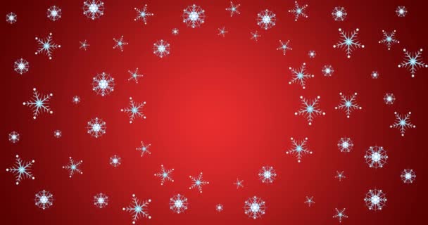Анімація Сніжинок Різдвяні Привітання Червоному Тлі Різдво Традиція Концепція Святкування — стокове відео