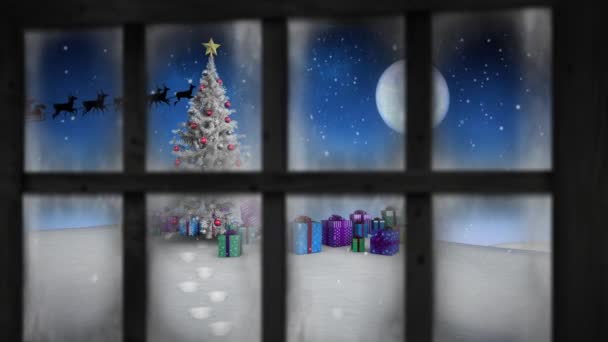 Animatie Van Raamzicht Kerstversiering Kerstmis Winter Traditie Viering Concept Digitaal — Stockvideo