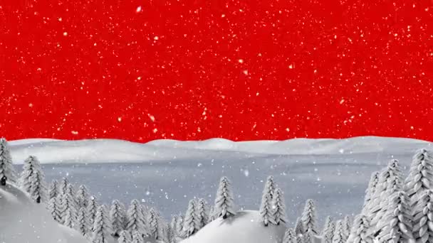 Animazione Paesaggi Invernali Con Abeti Sfondo Rosso Natale Inverno Tradizione — Video Stock