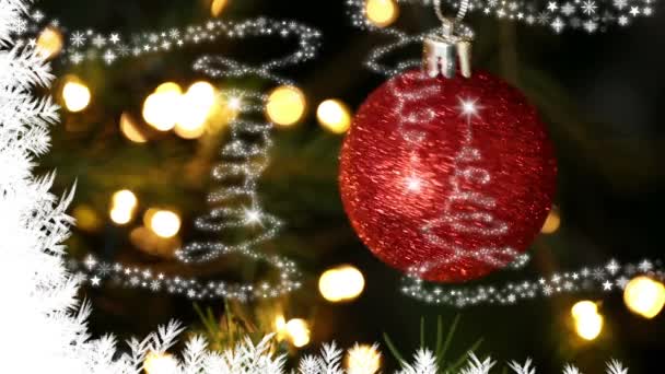 Stelle Che Formano Albero Natale Contro Appendere Natale Bauble Decorazione — Video Stock