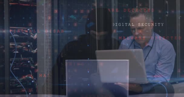 Animação Processamento Dados Com Aviso Ataque Cibernético Sobre Técnico Hacker — Vídeo de Stock