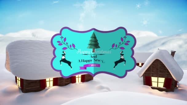 Animatie Van Kerstgroeten Huizen Winter Landschap Kerstmis Traditie Viering Concept — Stockvideo