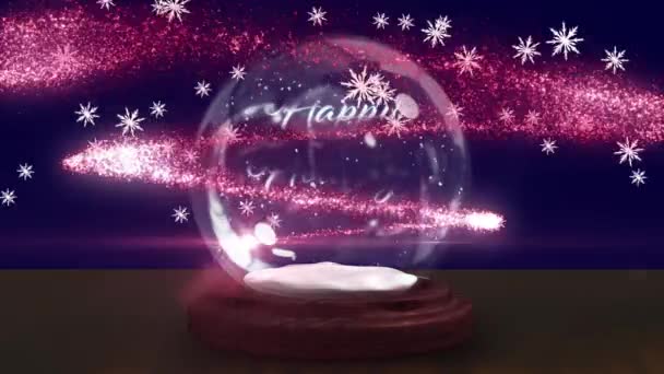 Animation Christmas Greetings Snow Globe Wooden Boards Shooting Star Snow — Stock Video