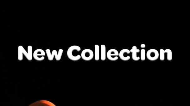 Анимация Новой Коллекции Над Красочными Пятнами Черном Фоне Торговля Розничная — стоковое видео