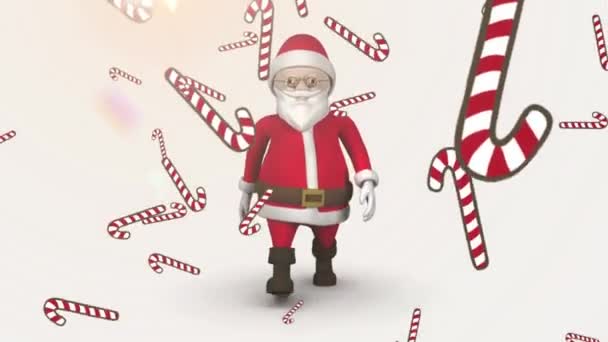 Múltiples Iconos Bastón Caramelo Cayendo Sobre Icono Santa Claus Caminando — Vídeo de stock