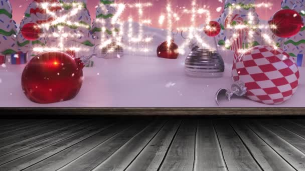 アジアのクリスマスの挨拶 冬の風景 クリスマスの装飾や木の板のアニメーション — ストック動画