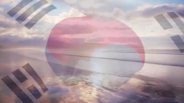 Animatie Van Vlag Van Zuid Korea Zwaaiend Zee Bewolkte Blauwe — Stockvideo