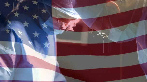 Animatie Van Vlag Van Verenigde Staten Van Amerika Zwaaien Chirurgen — Stockvideo