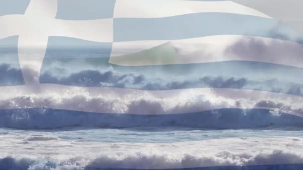 Animatie Van Griekse Vlag Die Het Zeegezicht Waait Reis Vakantie — Stockvideo
