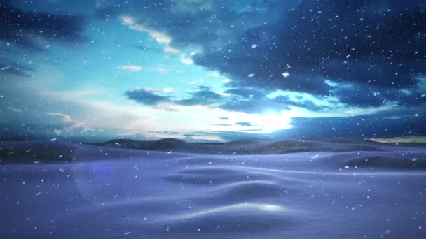 冬天的风景上飘扬着雪的动画 圣诞节 传统和庆祝概念数字制作的视频 — 图库视频影像