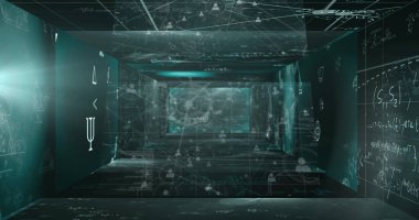 Ekranlar ve veri işleme ile bağlantı ağının resmi. küresel bağlantılar, veri işleme ve dijital arayüz konsepti dijital olarak oluşturulmuş resim.