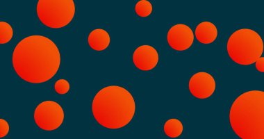 Birden fazla turuncu topun ve yeşil arka planda kusursuz döngü üzerinde hareket eden beyaz noktaların görüntüsü. Renk şekli hareketi konsepti dijital olarak oluşturulmuş görüntü.