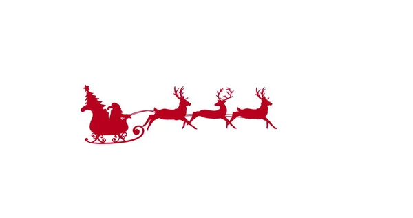 Cyfrowy Obraz Czerwonej Sylwetki Świętego Mikołaja Choinki Saniach Ciągniętej Przez — Zdjęcie stockowe