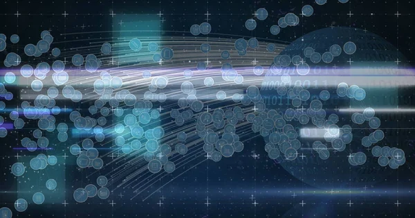 Imagem Ícones Digitais Sobre Globo Com Codificação Binária Segundo Plano — Fotografia de Stock