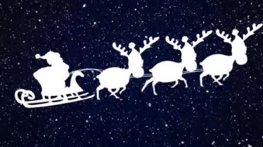 Noel Baba 'nın kızakta, yağan karların üzerinde hareket eden ren geyikleriyle canlandırması. Noel, gelenek ve kutlama konsepti dijital olarak oluşturuldu.