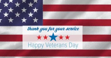 Gaziler Günü Animasyonu, Amerika bayrağı üzerine yazılmış bir metin. Amerikan vatanseverliği, bağımsızlık ve kutlama konsepti dijital olarak oluşturulmuş video.