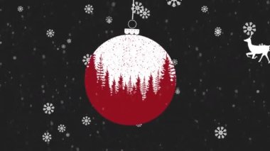 Siyah arka planda ren geyiği olan Noel Baba ve Noel Baba 'nın kızakta canlandırılması. Noel, kış, gelenek ve kutlama konsepti dijital olarak oluşturulmuş video.