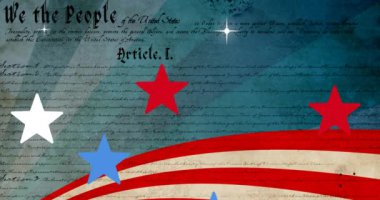 Amerikan anayasası üzerinde hareket eden yıldızların animasyonu. Amerikan vatanseverliği, bağımsızlık ve kutlama konsepti dijital olarak oluşturulmuş video.
