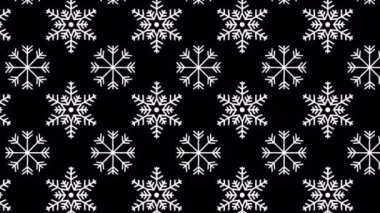 Kar taneleri simgelerinin dijital animasyonu siyah arkaplana karşı kusursuz desenli. Noel şenliği ve kutlama konsepti