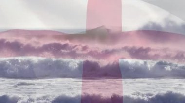 Denizde dalgalanan İngiliz bayrağının animasyonu. seyahat, tatiller, vatanseverlik ve dijital olarak üretilen video konsepti.