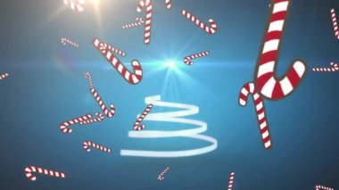 Beyaz kurdele ve şeker kamışlarıyla oluşmuş Noel ağacı animasyonu. Noel, gelenek ve kutlama konsepti dijital olarak oluşturuldu.