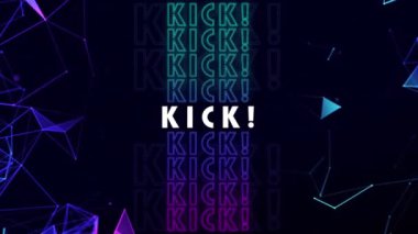 Siyah arkaplanda yüzen mor ve yeşil ağlar üzerinde beyaz renkli tekme metninin animasyonu. Sosyal medya ve iletişim konsepti dijital olarak oluşturulmuş video.