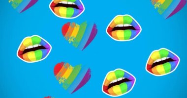 Mavi arka planda gökkuşağı güneş gözlüğü ve ağız animasyonu. lgbtq gurur ve eşitlik kutlaması konsepti dijital olarak oluşturulmuş video.