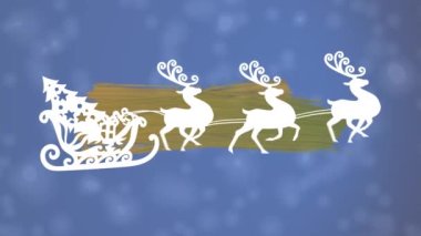 Kızak içindeki Noel ağacı, kar yağmaması için ren geyikleri tarafından altın fırça darbesiyle çekiliyor. Noel şenliği ve kutlama konsepti