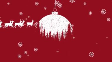 Kırmızı arka planda ren geyiği olan Noel Baba ve Noel Baba 'nın kızakta canlandırılması. Noel, kış, gelenek ve kutlama konsepti dijital olarak oluşturulmuş video.