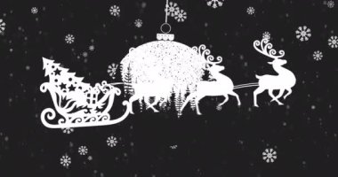 Noel Baba 'nın kızakta Noel Baba' nın animasyonu. Ren geyikleri Noel süsleri üzerinde hareket ediyor. Noel, gelenek ve kutlama konsepti dijital olarak oluşturuldu.