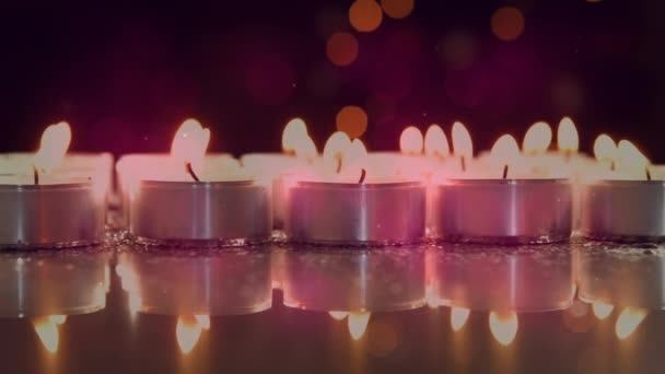 Animação Velas Luz Chá Com Manchas Cintilantes Luz Memória Celebração — Vídeo de Stock