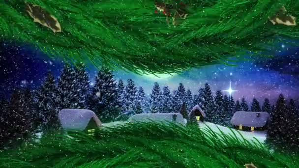 Animazione Della Neve Che Cade Sul Paesaggio Invernale Decorazioni Natale — Video Stock