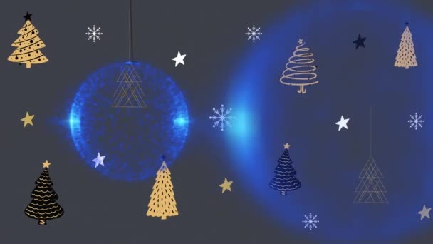Animación Adornos Navideños Símbolos Navideños Sobre Fondo Oscuro Navidad Tradición — Vídeo de stock