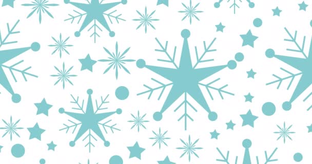 Animation Snowflakes Stars Falling White Background Christmas Tradition Celebration Concept — Stock Video