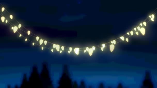 Kış Manzarasında Parlayan Peri Işıklarının Animasyonu Noel Kış Gelenek Kutlama — Stok video