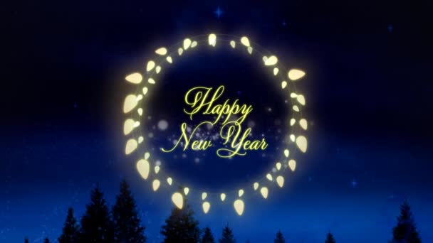 Happy New Year Text Yellow Glowing Fairy Lights Shining Stars — Stock Video