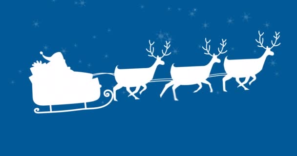 Animacja Spadającego Śniegu Nad Świętym Mikołajem Saniach Reniferami Boże Narodzenie — Wideo stockowe