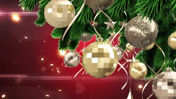 Yılbaşı Animasyonları Kırmızı Arka Planda Toplanıyor Yıldızlar Kayıyor Noel Gelenek — Stok video