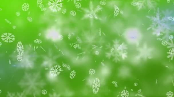 Анимация Выпадения Снега Зеленом Фоне Рождество Зима Традиции Празднование Концепции — стоковое видео