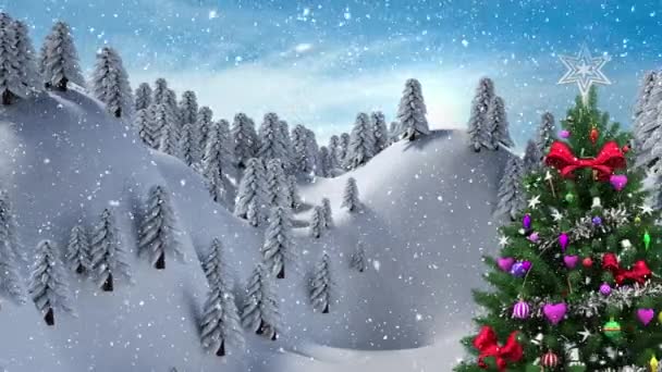 Animation Snow Falling Christmas Tree Winter Scenery Christmas Winter Tradition — Stock Video