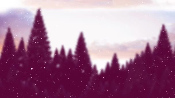 Schnee Fällt Über Mehrere Bäume Der Winterlandschaft Gegen Den Himmel — Stockvideo
