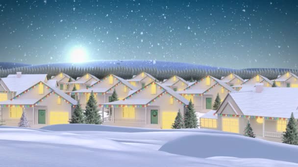 Animatie Van Sneeuw Vallen Huizen Winter Landschap Kerstmis Traditie Viering — Stockvideo