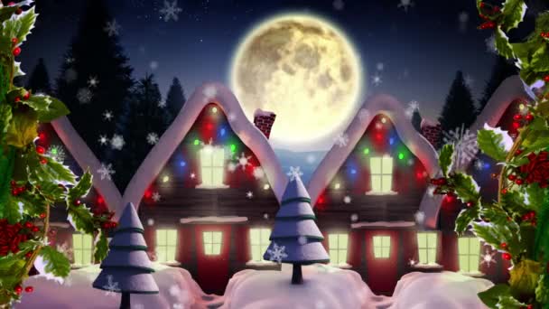 Animazione Babbo Natale Slitta Con Renne Che Muovono Sulla Luna — Video Stock