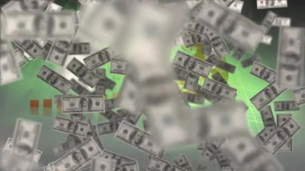 Animation Billets Dollars Américains Tombant Sur Traitement Des Données Financières — Video