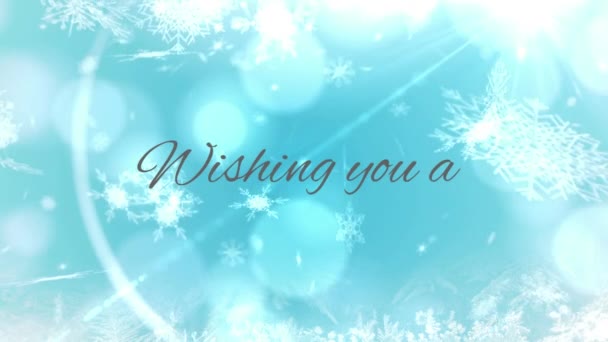 雪の上のクリスマスの挨拶のアニメーションと青の背景にボケ クリスマス 伝統とお祝いのコンセプトデジタルで生成されたビデオ — ストック動画