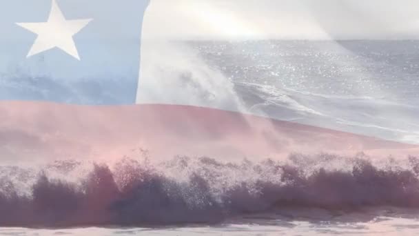 Animace Vlajky Chile Vlající Nad Vlnami Moři Cestování Dovolená Vlastenectví — Stock video