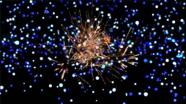Animáció boldog új évet szöveg és tűzijáték. szilveszteri party és ünneplés koncepció digitálisan generált videó.