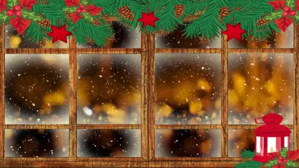 窓から見える火花のアニメーション クリスマス 伝統とお祝いのコンセプトデジタルで生成されたビデオ — ストック動画