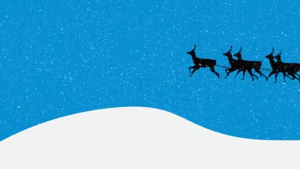 Animación Santa Claus Trineo Con Renos Nieve Cayendo Sobre Fondo — Vídeos de Stock