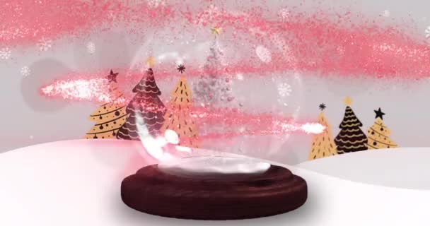 Animacja Śniegu Spadającego Nad Świąteczną Kulą Śnieżną Zima Tradycja Koncepcja — Wideo stockowe